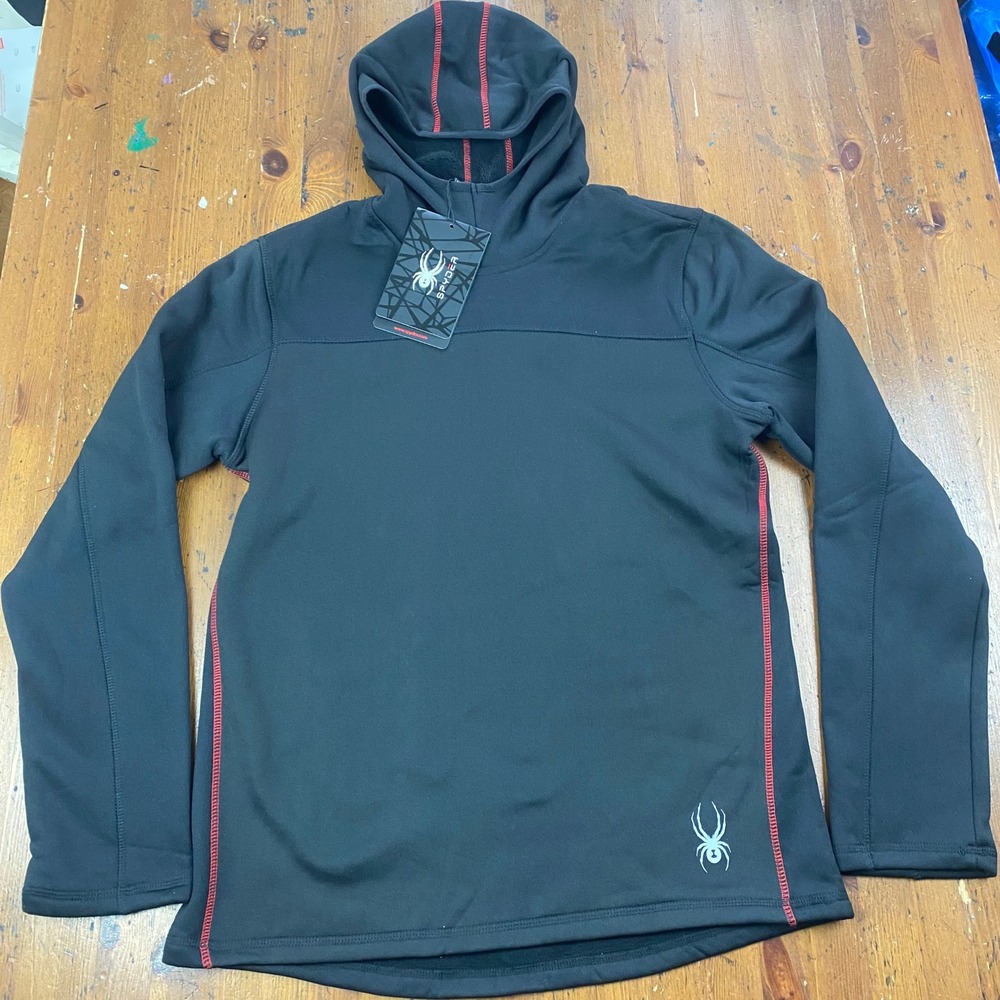 Spyder Men's Med Black Red Stitch Fleece Pullover Ski Skiing Hoodie SPM800A $120